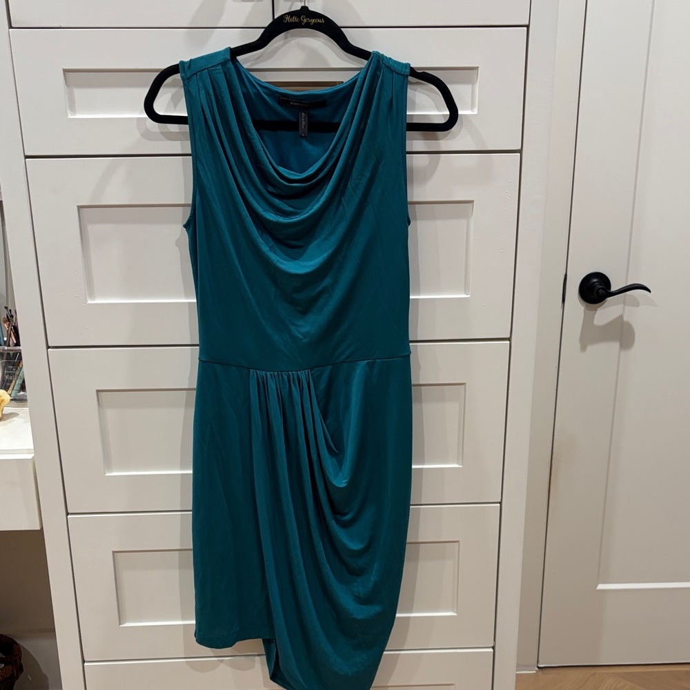 BCBGMaxAzria Teal Draped Cowl Midi Dress